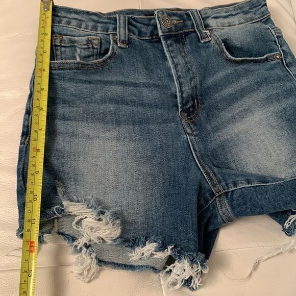 Raisen High Waisted Distressed Raw Hem Denim Shorts Size S - Picture 7 of 12